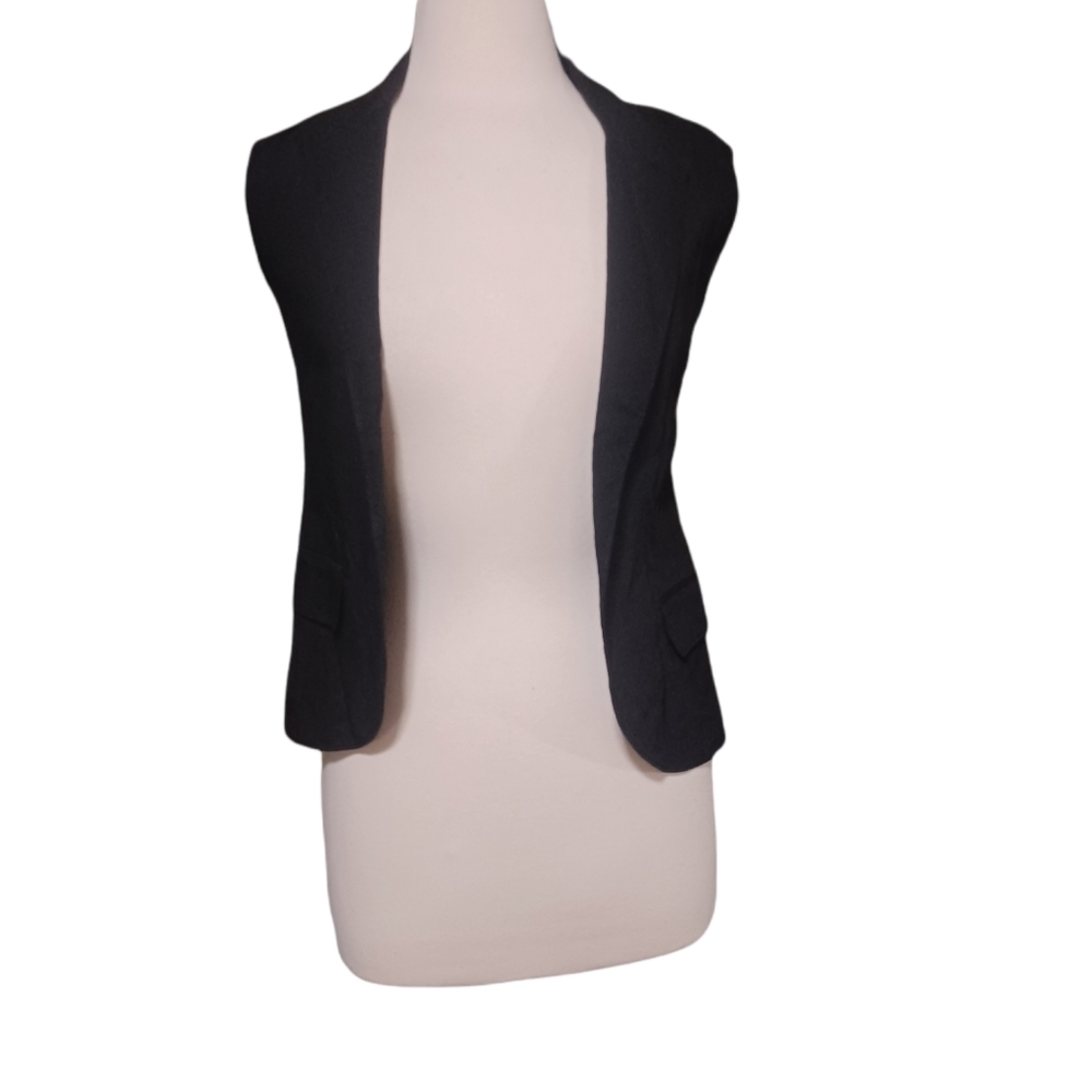 Theory 2 Linen Blend Vest Black Open Front Sleeveless western Aztec eque…